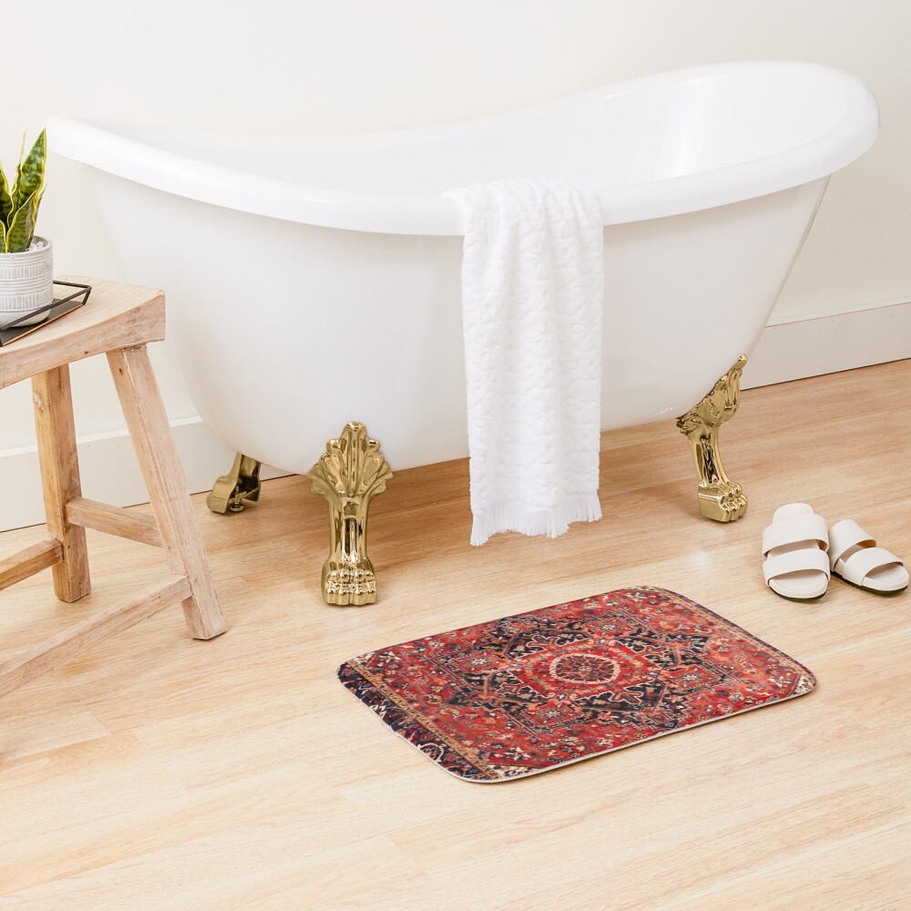 Heriz Antique Vintage Boho Persian Carpet Print Bath Mat