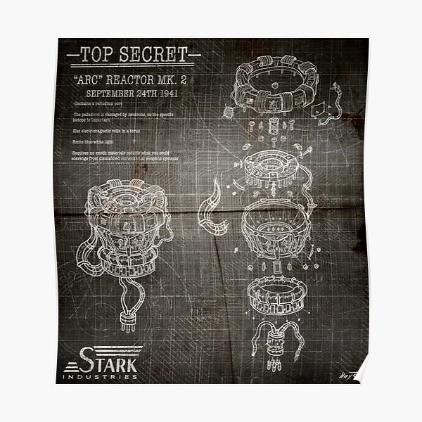 ARC Reactor Disassembled Blueprints (Dark Version) Poster