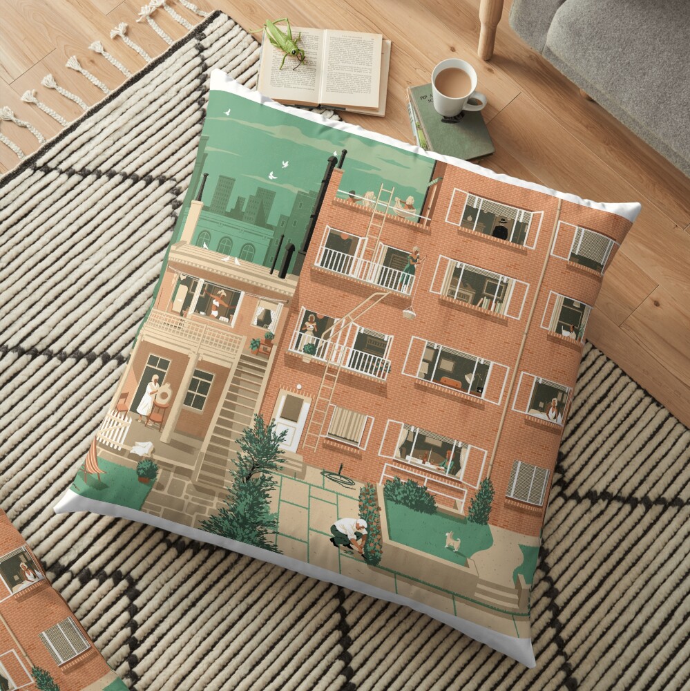 Travel Posters - Hitchcock's Rear Window - Greenwitch Village New York Floor Pillow