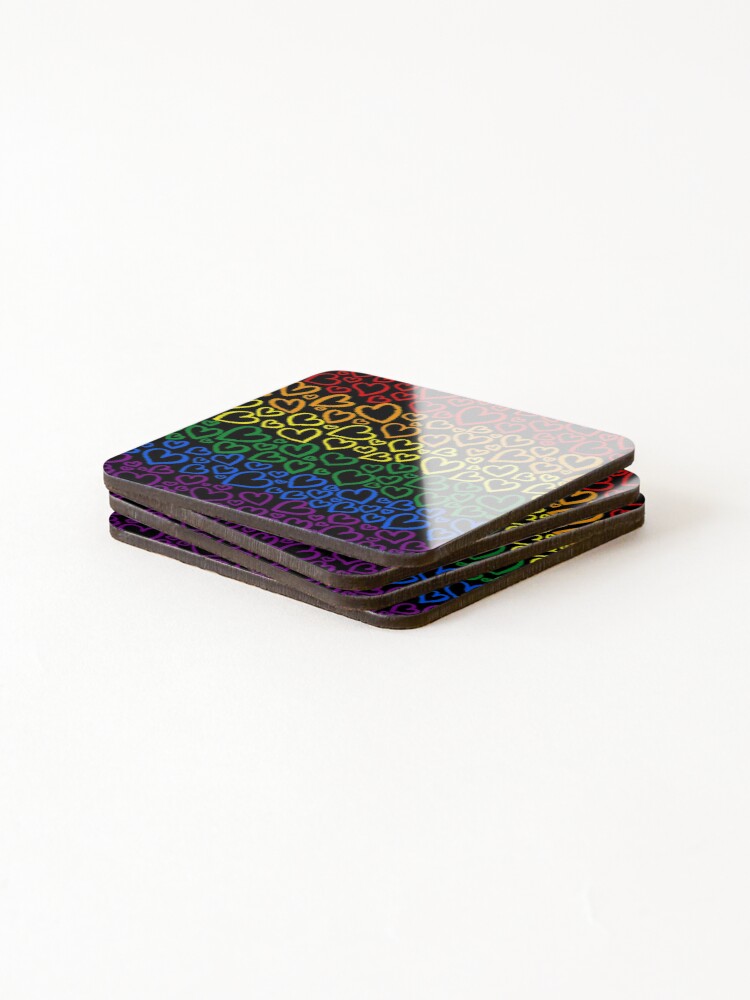 Thumbnail 4 of 5, Coasters (Set of 4), Gay Pride Heart Pattern designed and sold by JustGottaDraw.