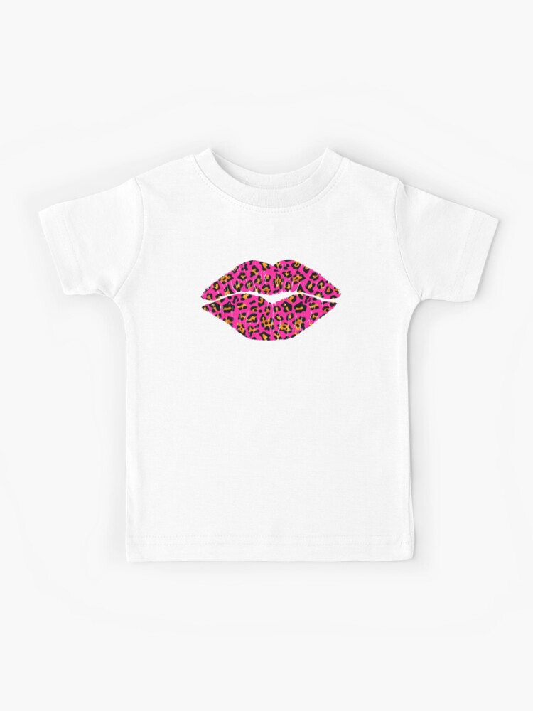Kissing Lips Pink Leopard Print pattern fashion art Kids T-Shirt