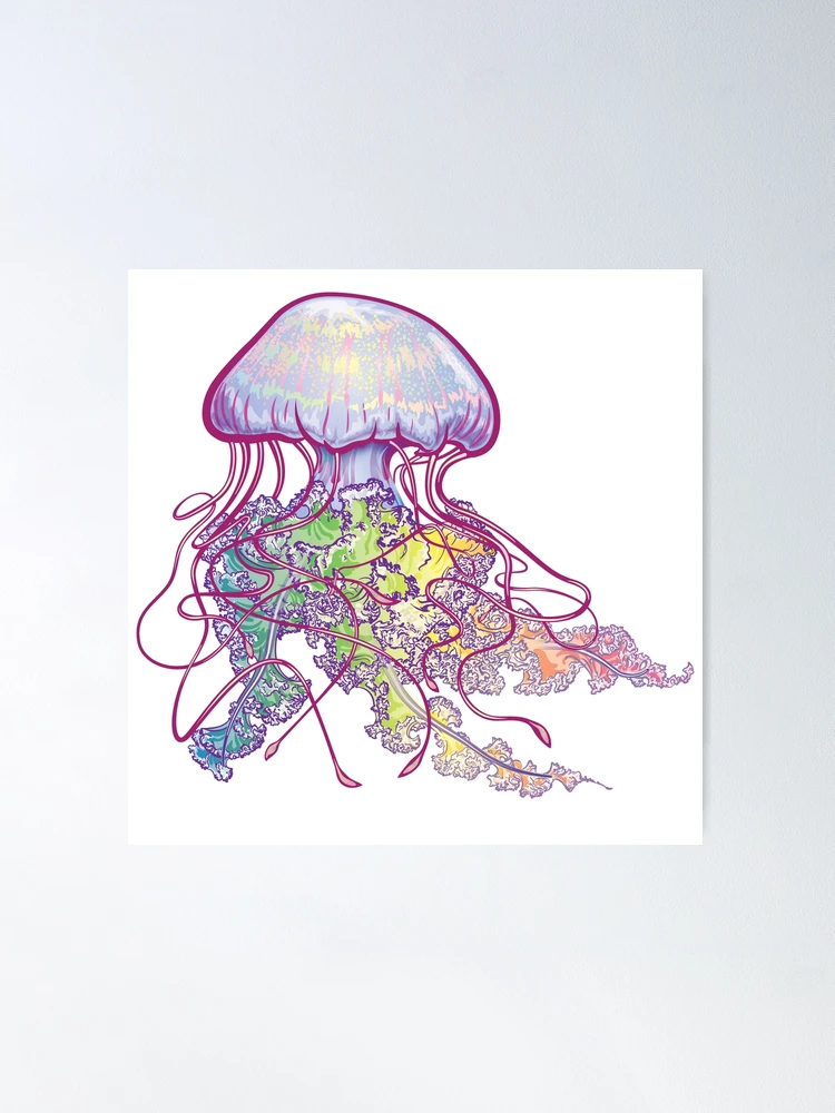 Jellyfish with Colorful Rainbow Tentacles | Poster