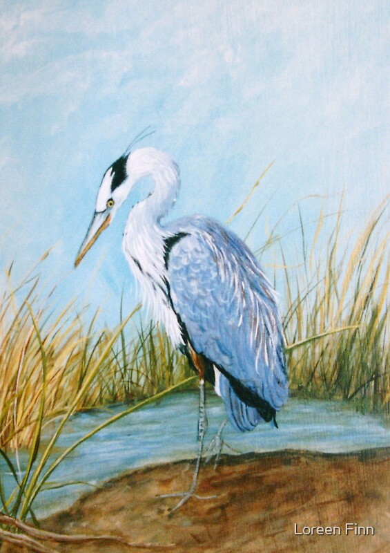 Blue Heron Acrylic Painting On Canvas By Loreen Finn Redbubble   Flat,800x800,075,f 