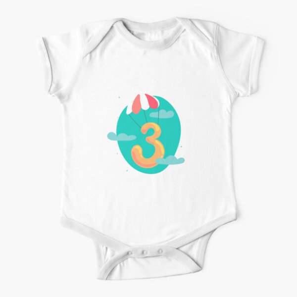 Colourful Number 3 (Three) Short Sleeve Baby One-Piece