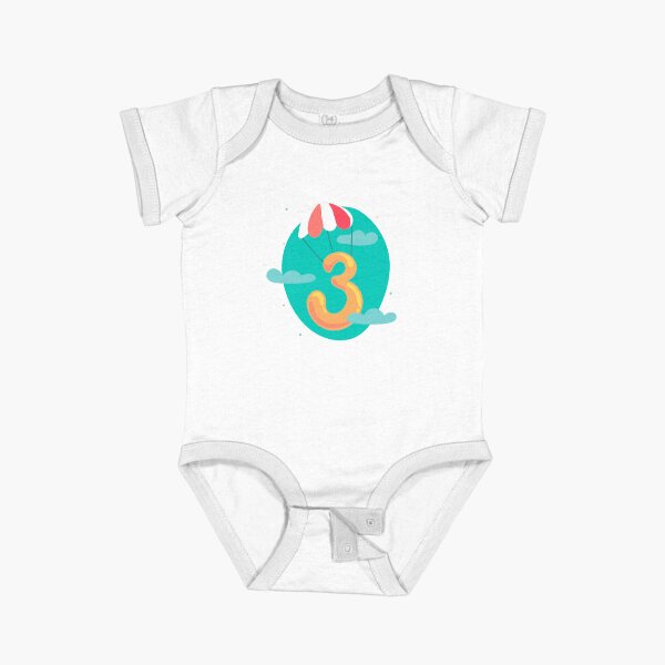 Colourful Number 3 (Three) Short Sleeve Baby One-Piece