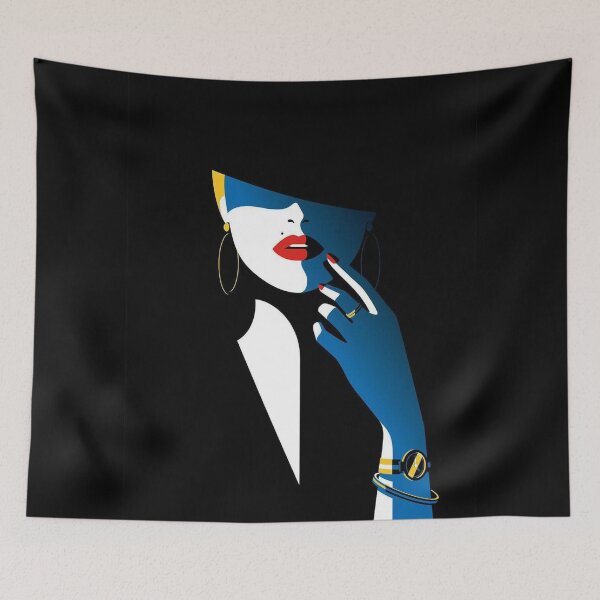 Item preview, Simplistic minimalist painting of a stylish woman with beauty mark on black background designed and sold by MindChirp.