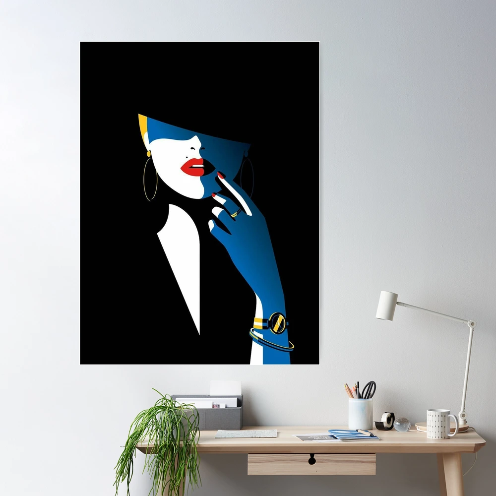 Simplistic minimalist painting of a stylish woman with beauty mark on black  background | Canvas Print