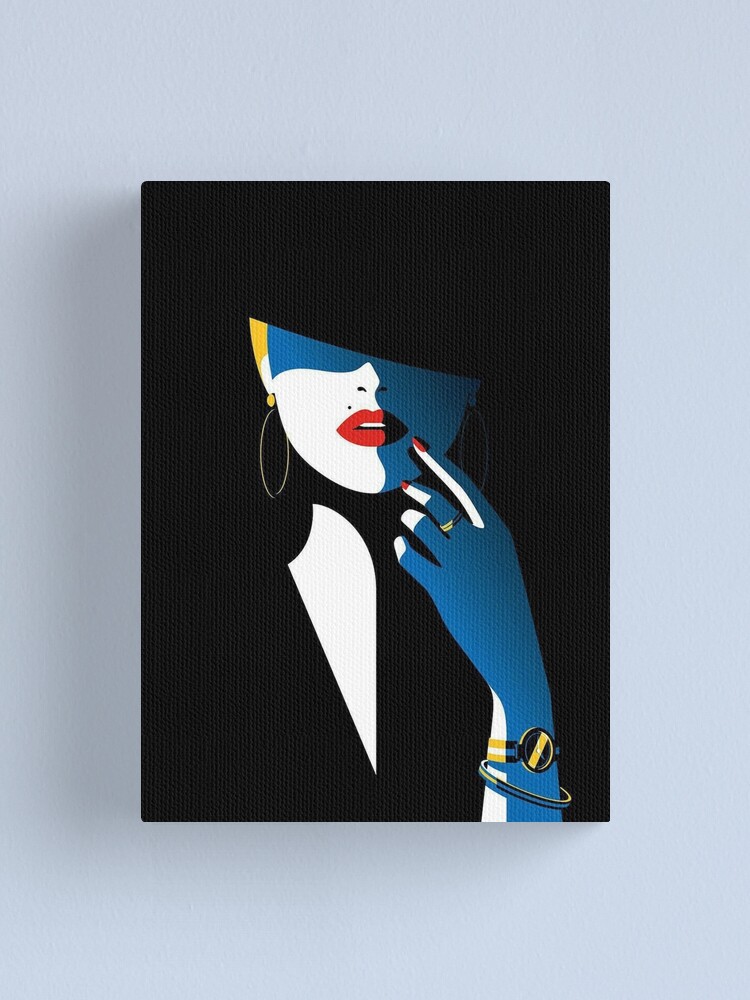 Simplistic minimalist painting of a stylish woman with beauty mark on black  background
