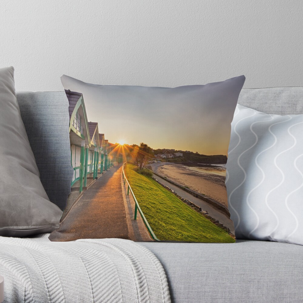 Langland Bay Beach Huts, Gower Throw Pillow