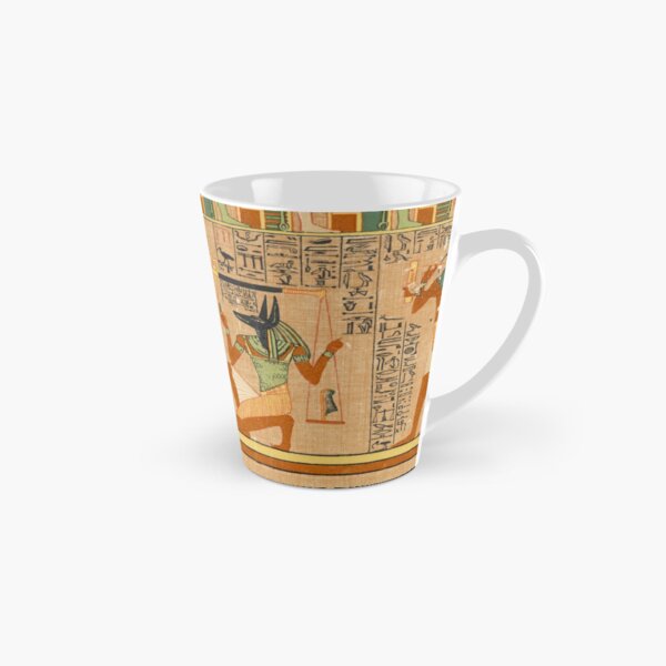 Egyptian Art: Weighing of the Heart in the Duat using the feather of Maat as the measure in balance Tall Mug