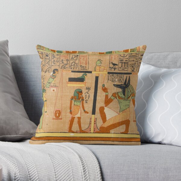 Egyptian Art: Weighing of the Heart in the Duat using the feather of Maat as the measure in balance Throw Pillow