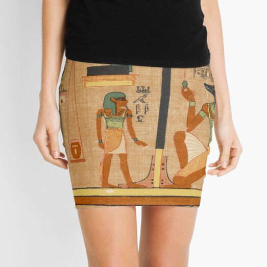 Egyptian Art: Weighing of the Heart in the Duat using the feather of Maat as the measure in balance Mini Skirt