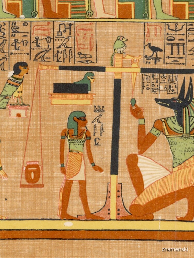 Egyptian Art: Weighing of the Heart in the Duat using the feather of Maat as the measure in balance by znamenski