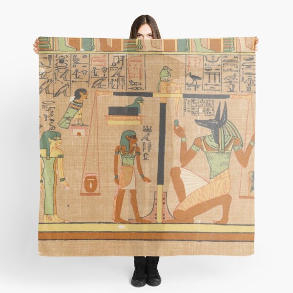 Egyptian Art: Weighing of the Heart in the Duat using the feather of Maat as the measure in balance Scarf