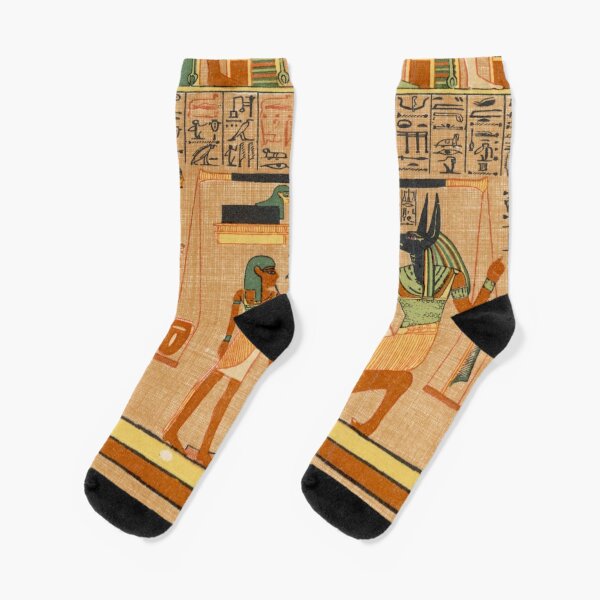Painting Prints on Awesome Products,  Egyptian Art: Weighing of the Heart in the Duat using the feather of Maat as the measure in balance Socks