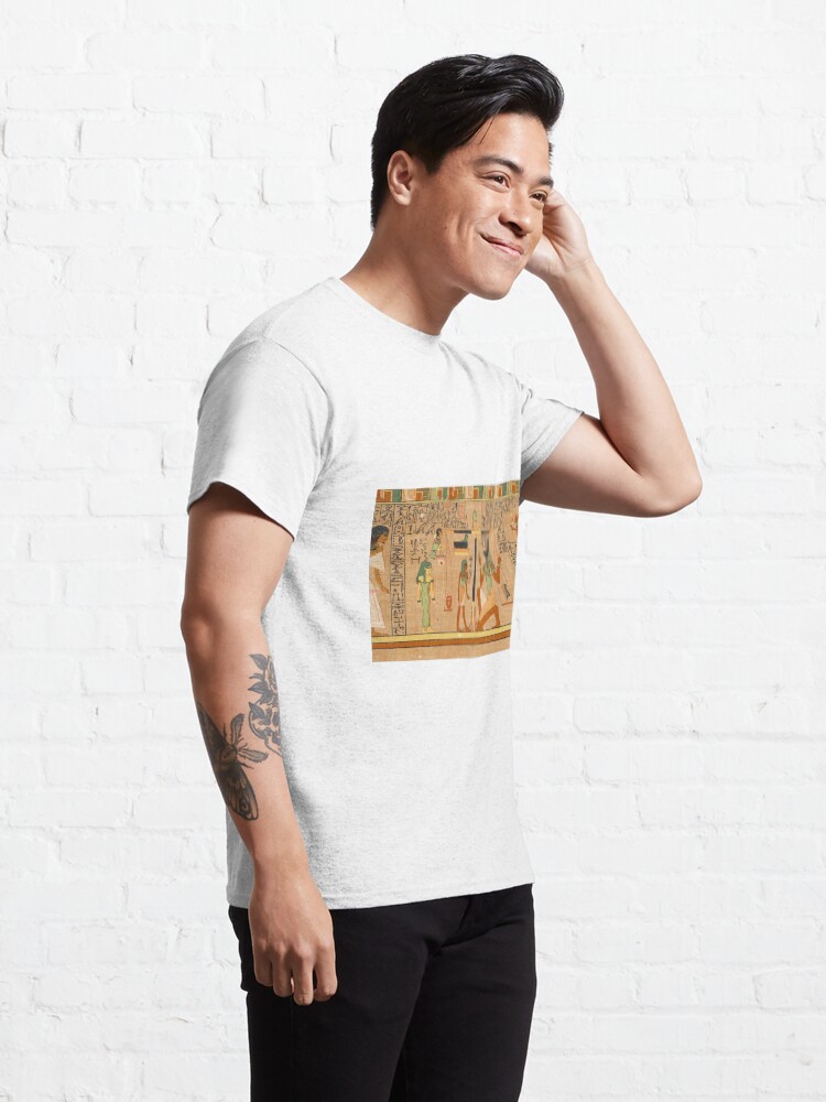 Alternate view of Egyptian Art: Weighing of the Heart in the Duat using the feather of Maat as the measure in balance #EgyptianArt #balance Classic T-Shirt