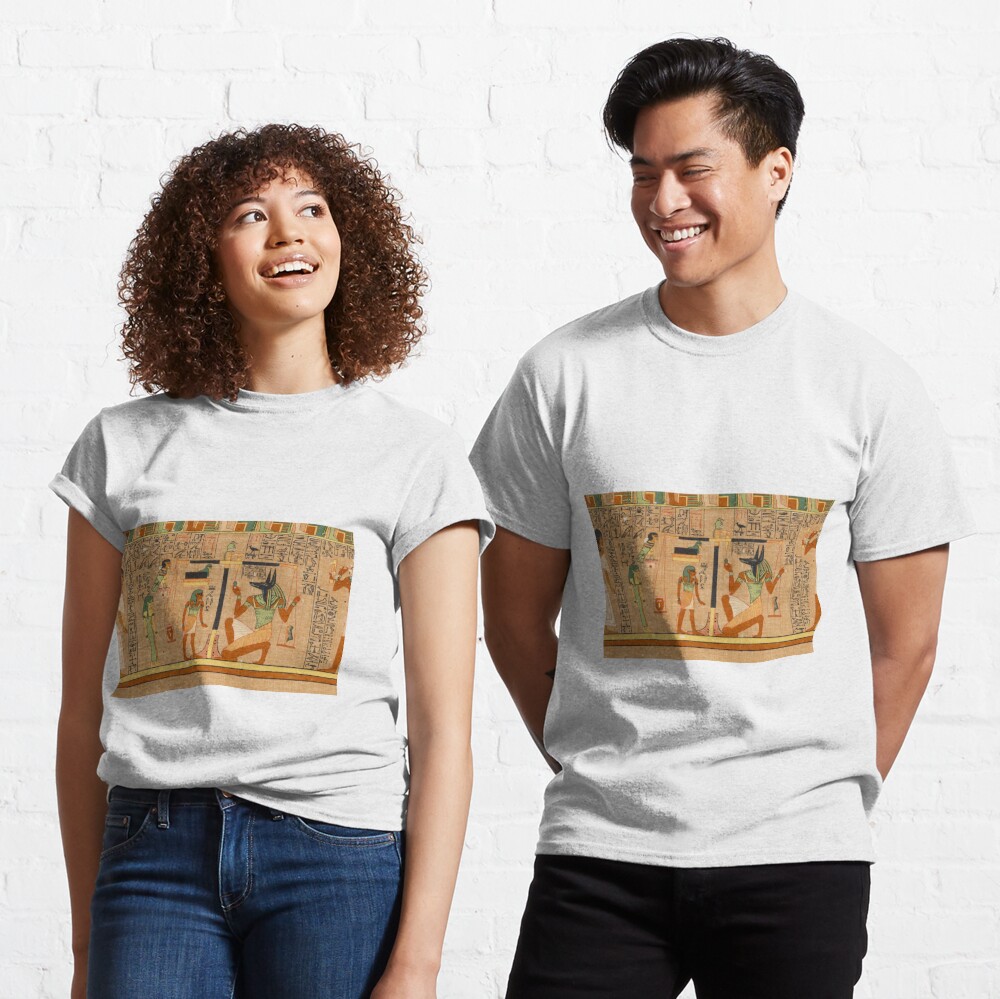 Egyptian Art: Weighing of the Heart in the Duat using the feather of Maat as the measure in balance #EgyptianArt #balance  Classic T-Shirt