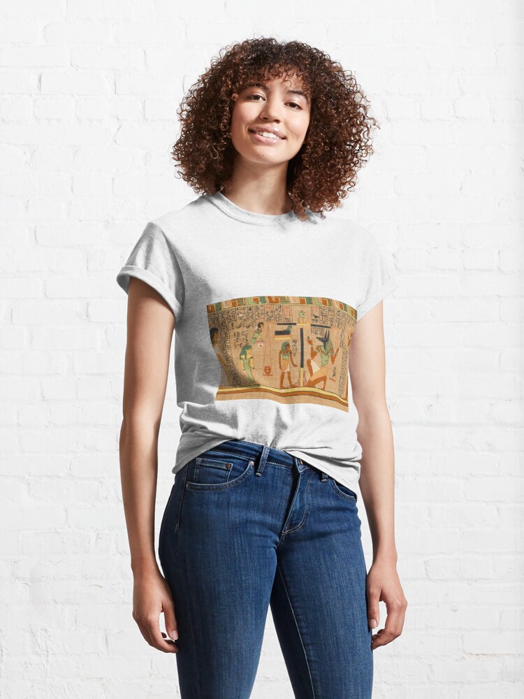Alternate view of Egyptian Art: Weighing of the Heart in the Duat using the feather of Maat as the measure in balance #EgyptianArt #balance  Classic T-Shirt