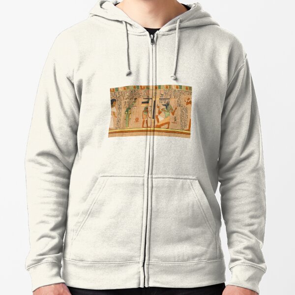 Egyptian Art: Weighing of the Heart in the Duat using the feather of Maat as the measure in balance Zipped Hoodie