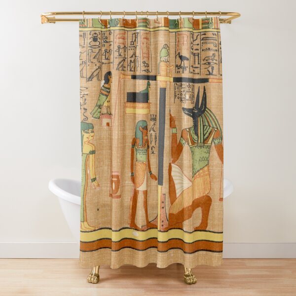 Painting Prints on Awesome Products,  Egyptian Art: Weighing of the Heart in the Duat using the feather of Maat as the measure in balance Shower Curtain