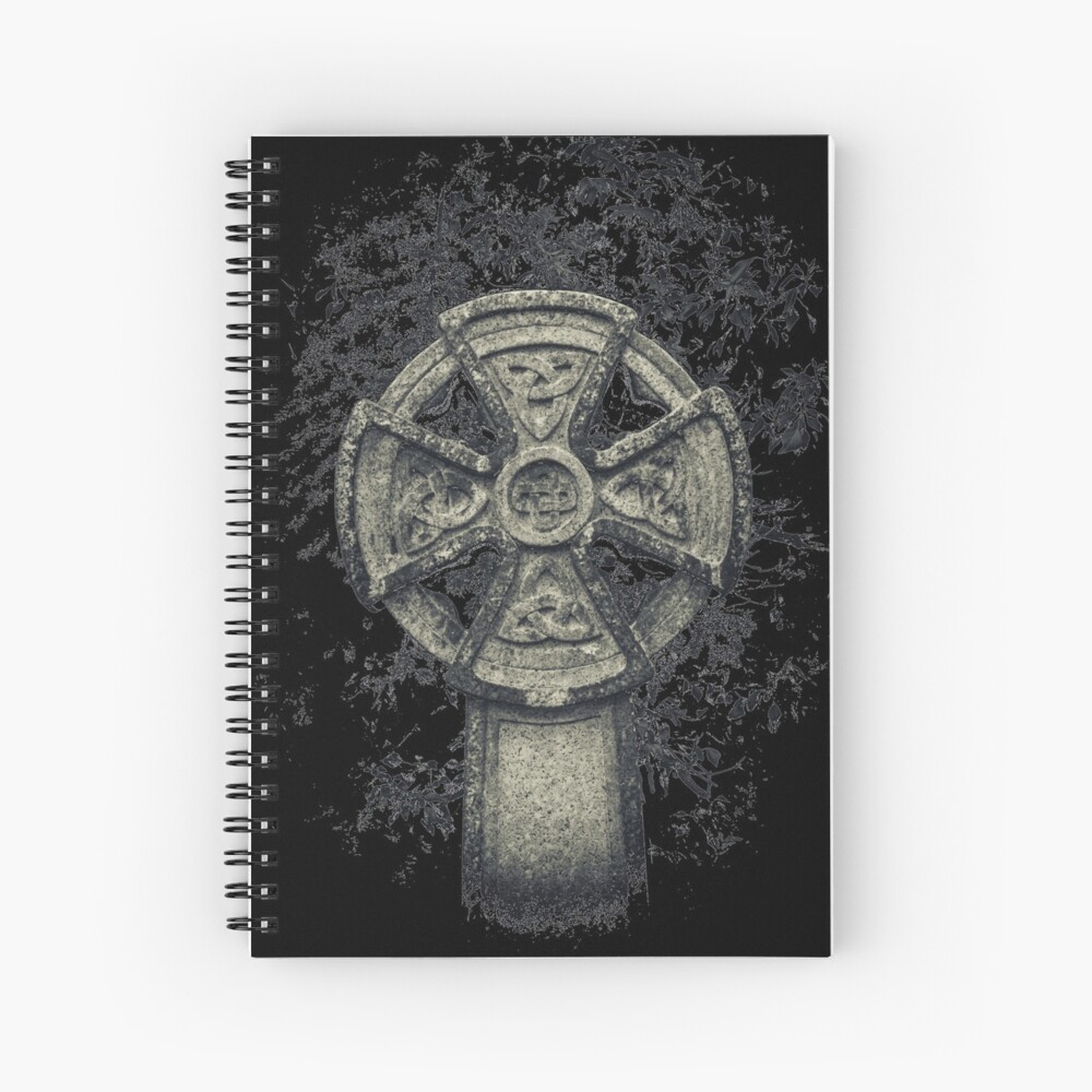 Celtic Cross Graveyard Cemetery Viking Knot Traditional Manx Design Spiral Notebook