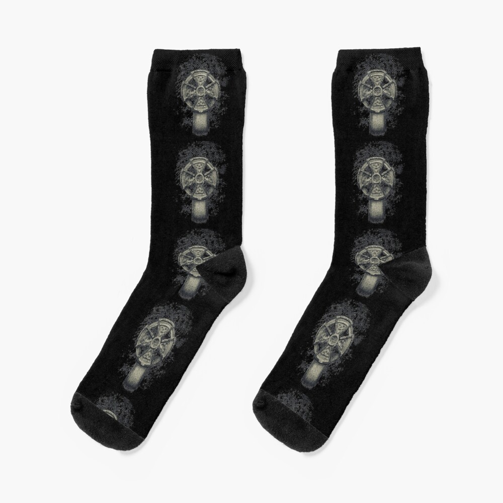 Celtic Cross Graveyard Cemetery Viking Knot Traditional Manx Design Socks