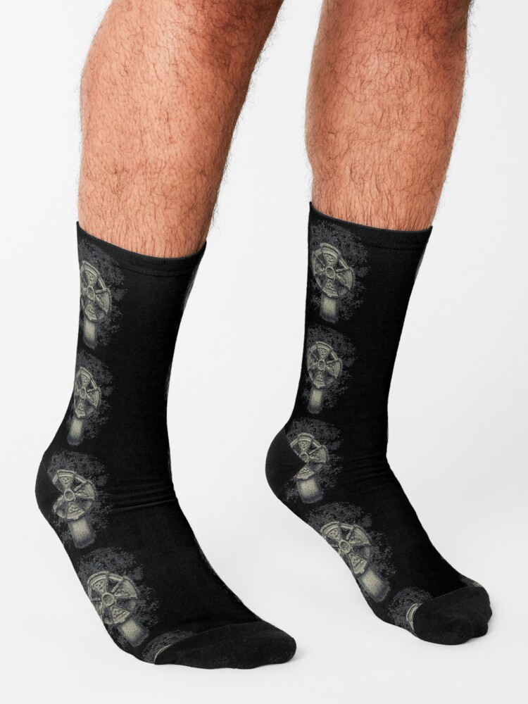 Alternate view of Celtic Cross Graveyard Cemetery Viking Knot Traditional Manx Design Socks