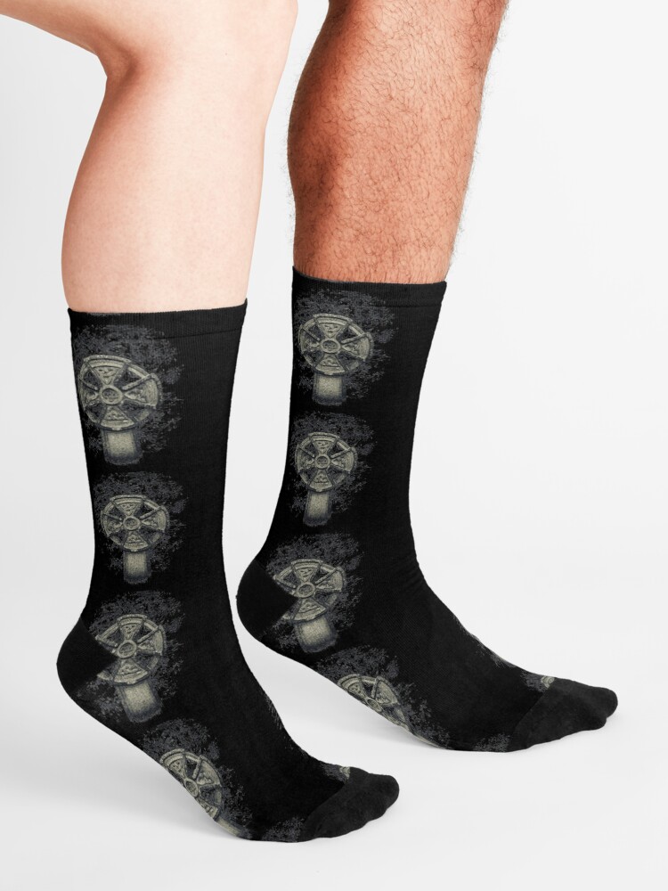Alternate view of Celtic Cross Graveyard Cemetery Viking Knot Traditional Manx Design Socks
