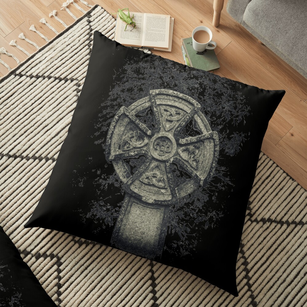 Celtic Cross Graveyard Cemetery Viking Knot Traditional Manx Design Floor Pillow