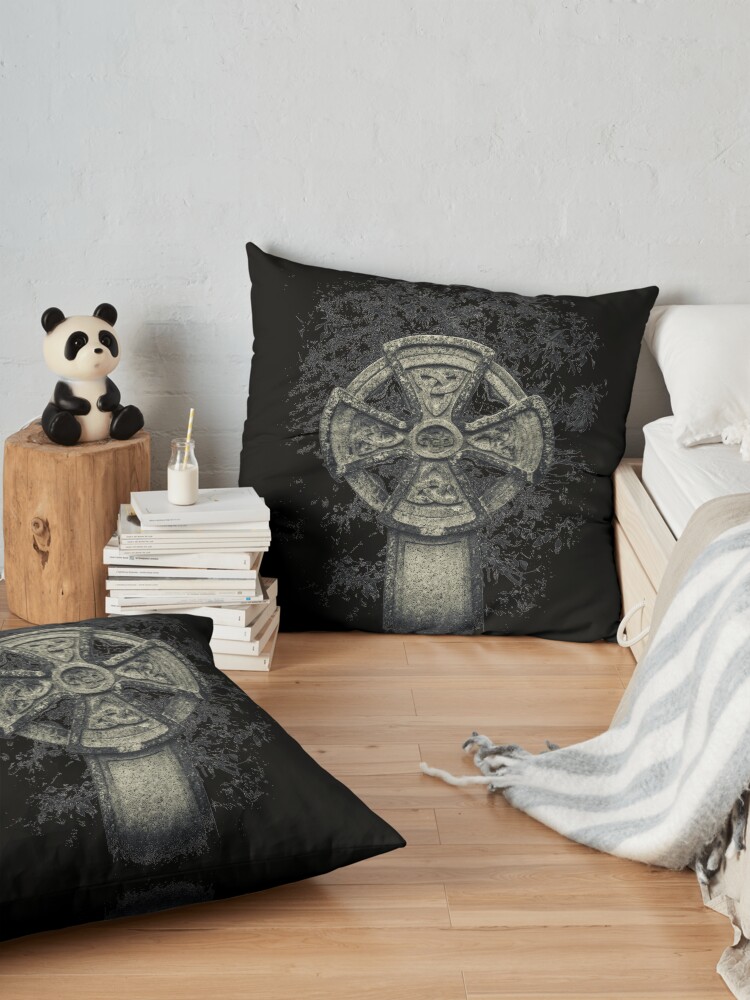 Alternate view of Celtic Cross Graveyard Cemetery Viking Knot Traditional Manx Design Floor Pillow