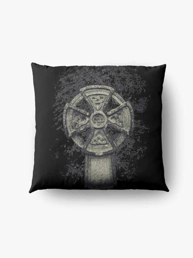 Alternate view of Celtic Cross Graveyard Cemetery Viking Knot Traditional Manx Design Floor Pillow