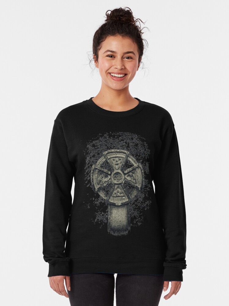 Alternate view of Celtic Cross Graveyard Cemetery Viking Knot Traditional Manx Design Pullover Sweatshirt