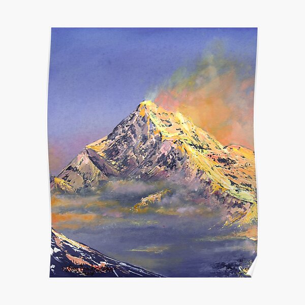 Everest sunrise - oil painting, digital art print Poster