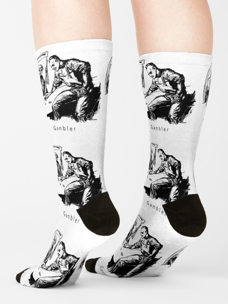 Alternate view of Vintage Weird Black White Gambler Death Grim Reaper Design Print Socks