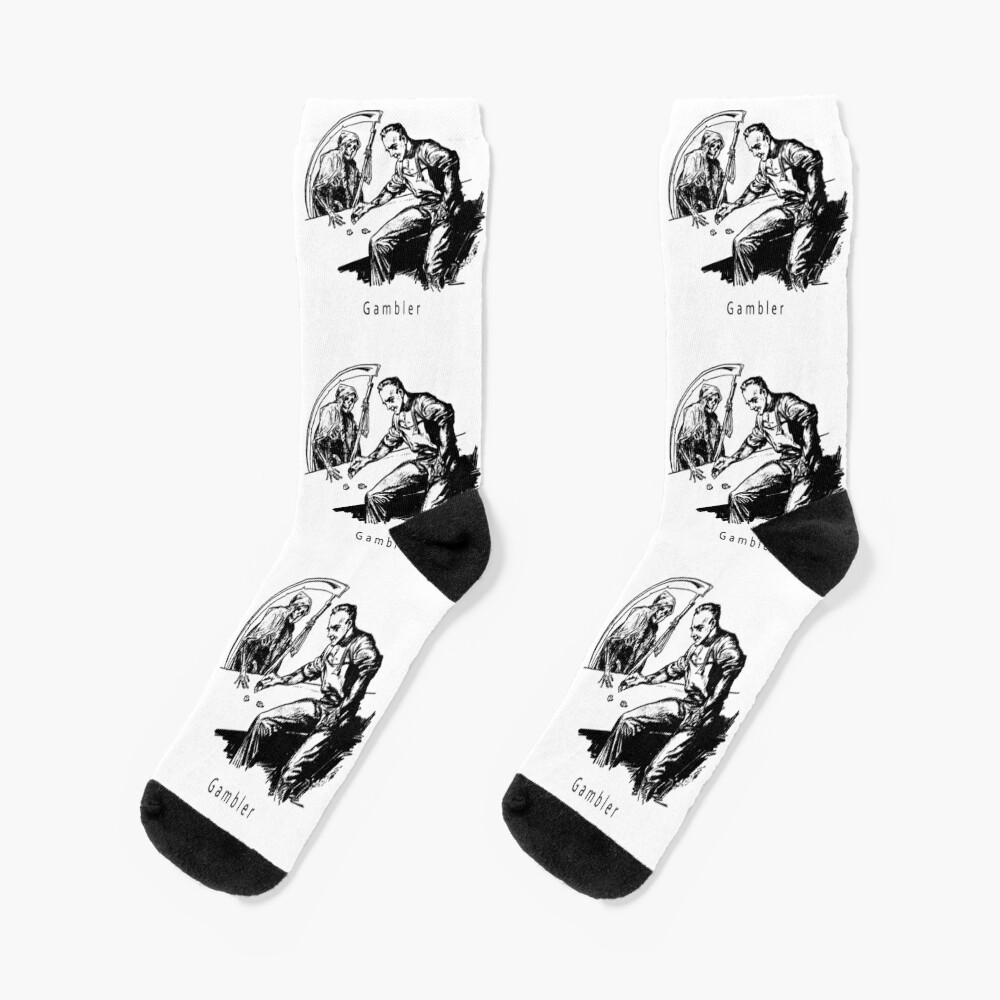 Vintage Weird Black White Gambler Death Grim Reaper Design Print Socks