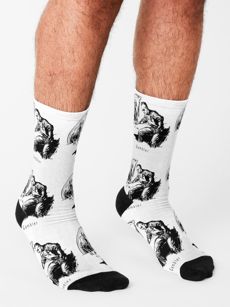 Alternate view of Vintage Weird Black White Gambler Death Grim Reaper Design Print Socks
