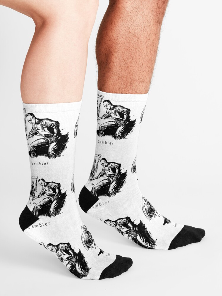 Alternate view of Vintage Weird Black White Gambler Death Grim Reaper Design Print Socks