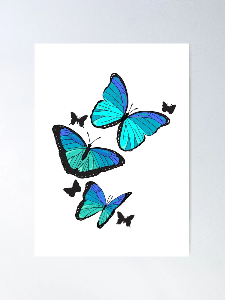 Póster for Sale con la obra «Mariposas voladoras - azul» de Stationarystuff