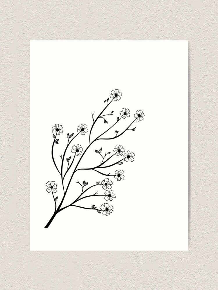 Floral Line Art Drawing in Black - Long Stem Flowers Pin for Sale by  Melody Watson