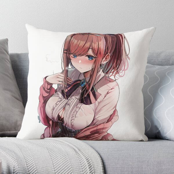 Anime girl school uniform Throw Pillow by Reynoka