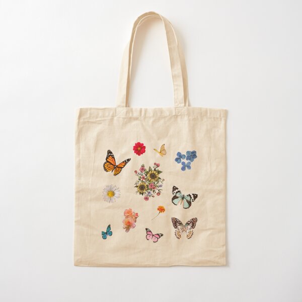 flowers and butterflies sticker pack Cotton Tote Bag