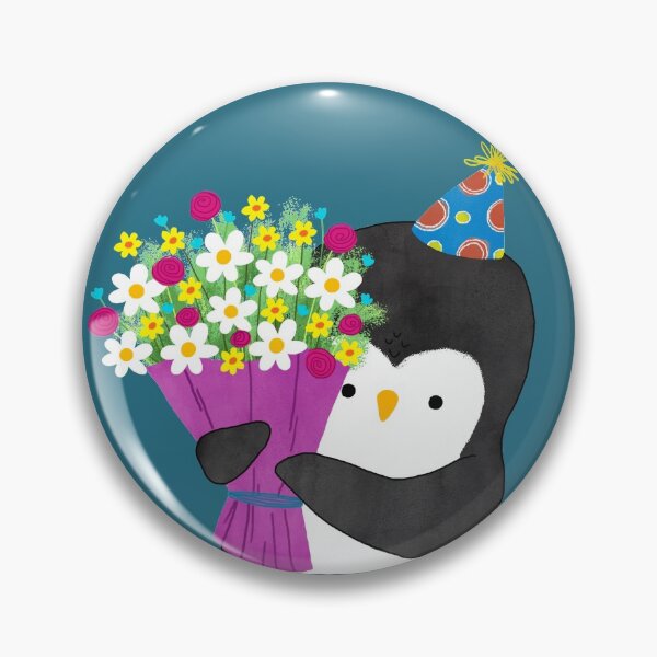 Birthday Penguin with Flowers Pin
