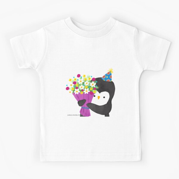 Birthday Penguin with Flowers Kids T-Shirt