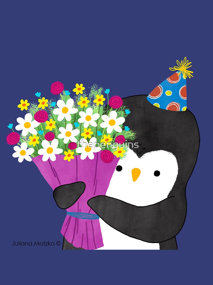 Birthday Penguin with Flowers by thepenguins