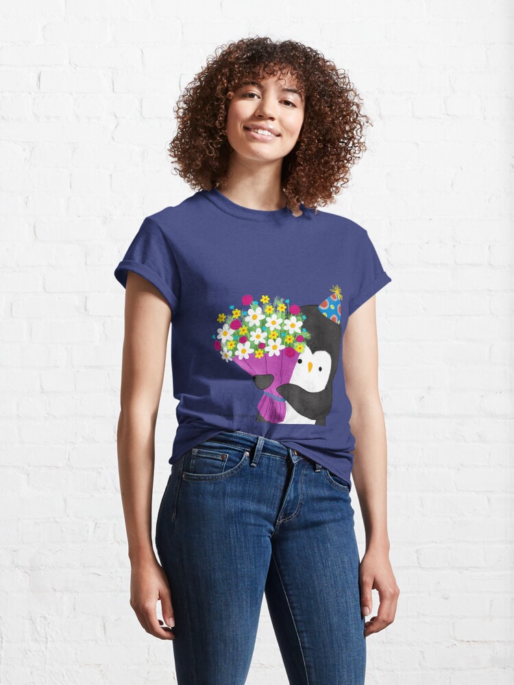 Alternate view of Birthday Penguin with Flowers Classic T-Shirt