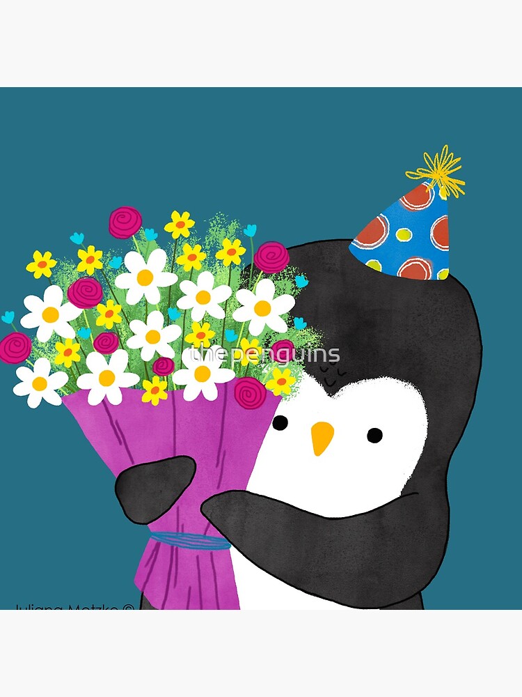 Birthday Penguin with Flowers by thepenguins