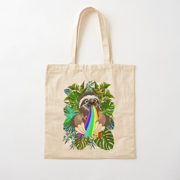 Sloth Spitting Rainbow Colors Cotton Tote Bag
