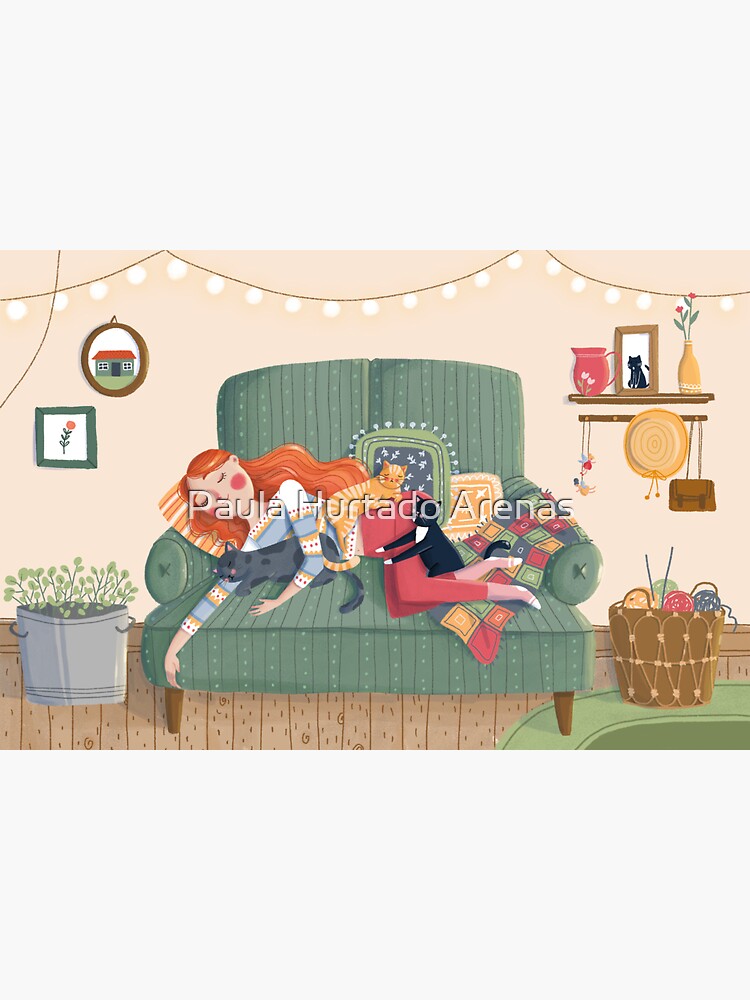 Imagen 3 de 3, Pegatina con la obra Durmiendo con gatos, diseñada y vendida por paulahurtado.