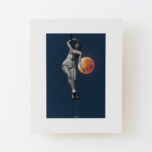 Slackline to the Orange Moon Wood Mounted Print