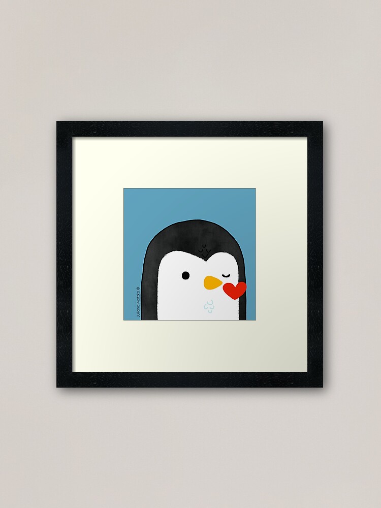 Alternate view of Penguin Kiss Emoji Framed Art Print